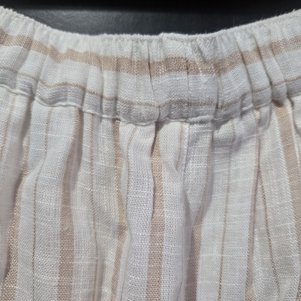 Dex Cream Tan Tie-Waist Linen Blend Pants with Subtle Stripes Size Medium - Picture 7 of 9
